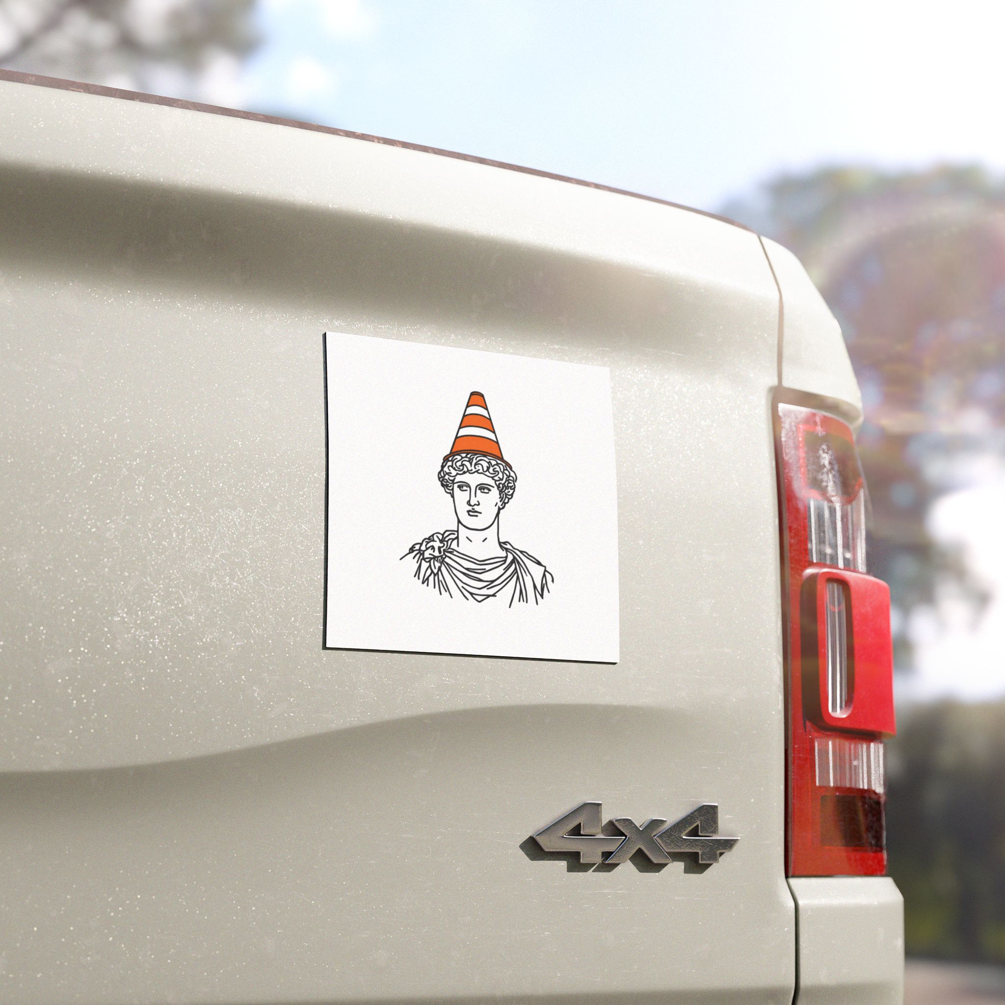 Scottish Highland Coo Car Magnet - Traffic Cone Graphic