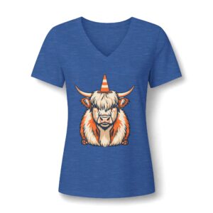 Scottish Highland Coo V-Neck Tee - Traffic Cone Graphic