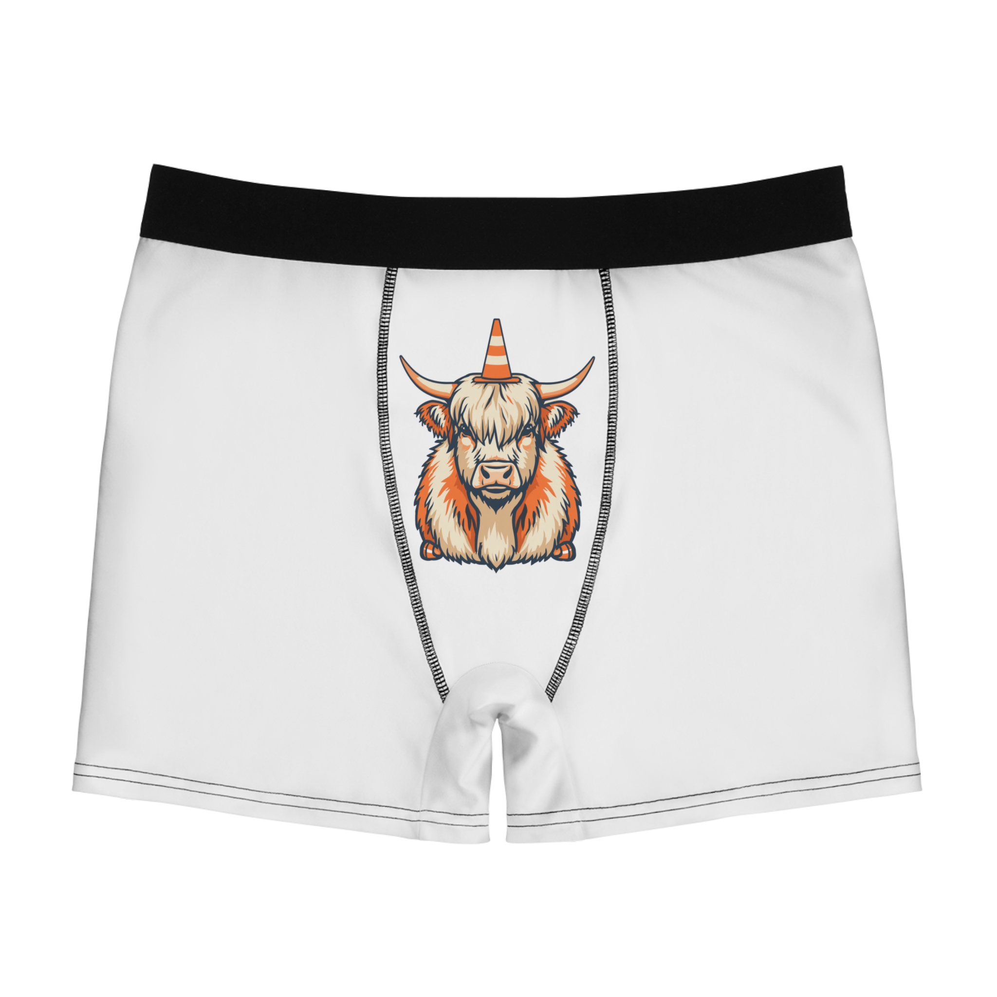 Scottish Highland Coo Boxer Briefs - Traffic Cone Graphic