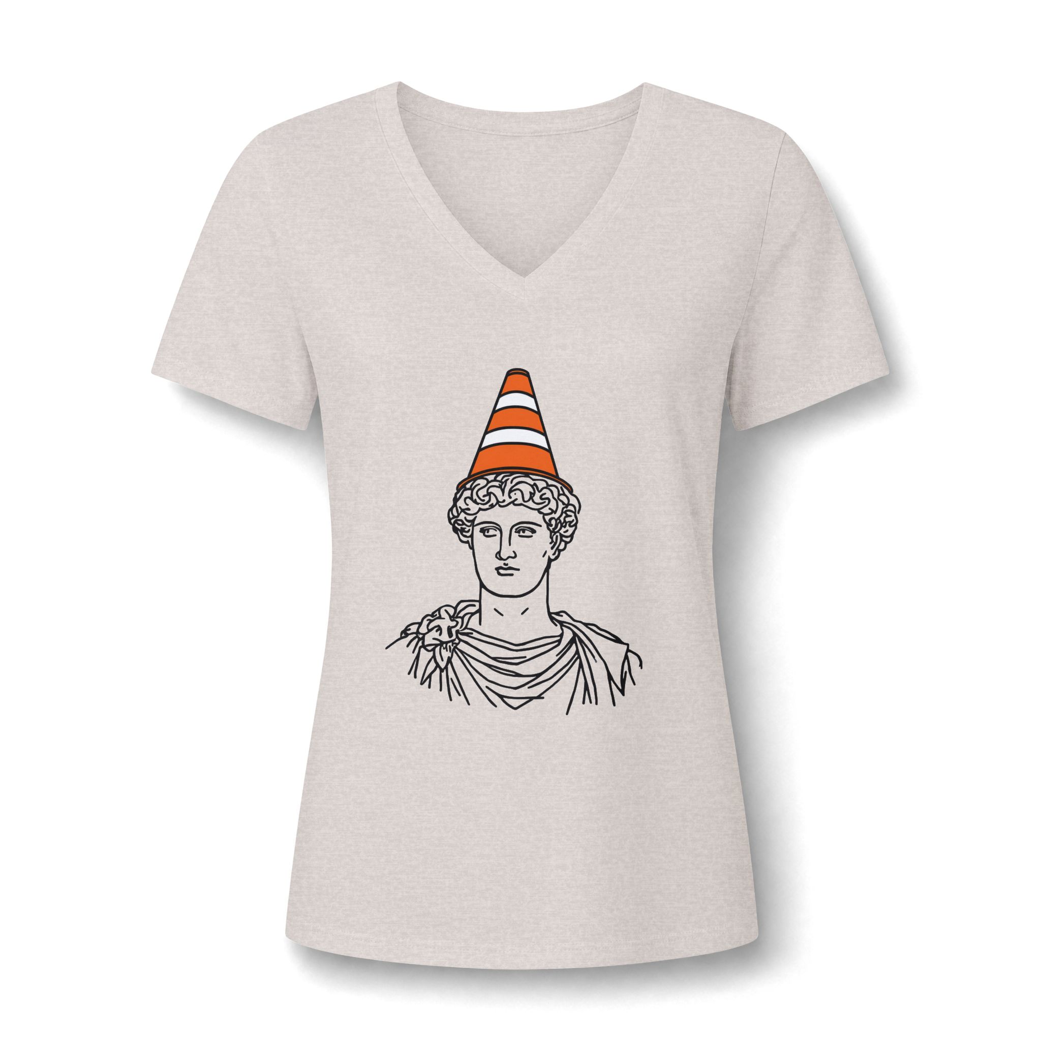 Scottish Traffic Cone Statue V-Neck Tee - Classical Art Graphic