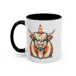 Scottish Highland Coo Moo Mug - Traffic Cone Graphic